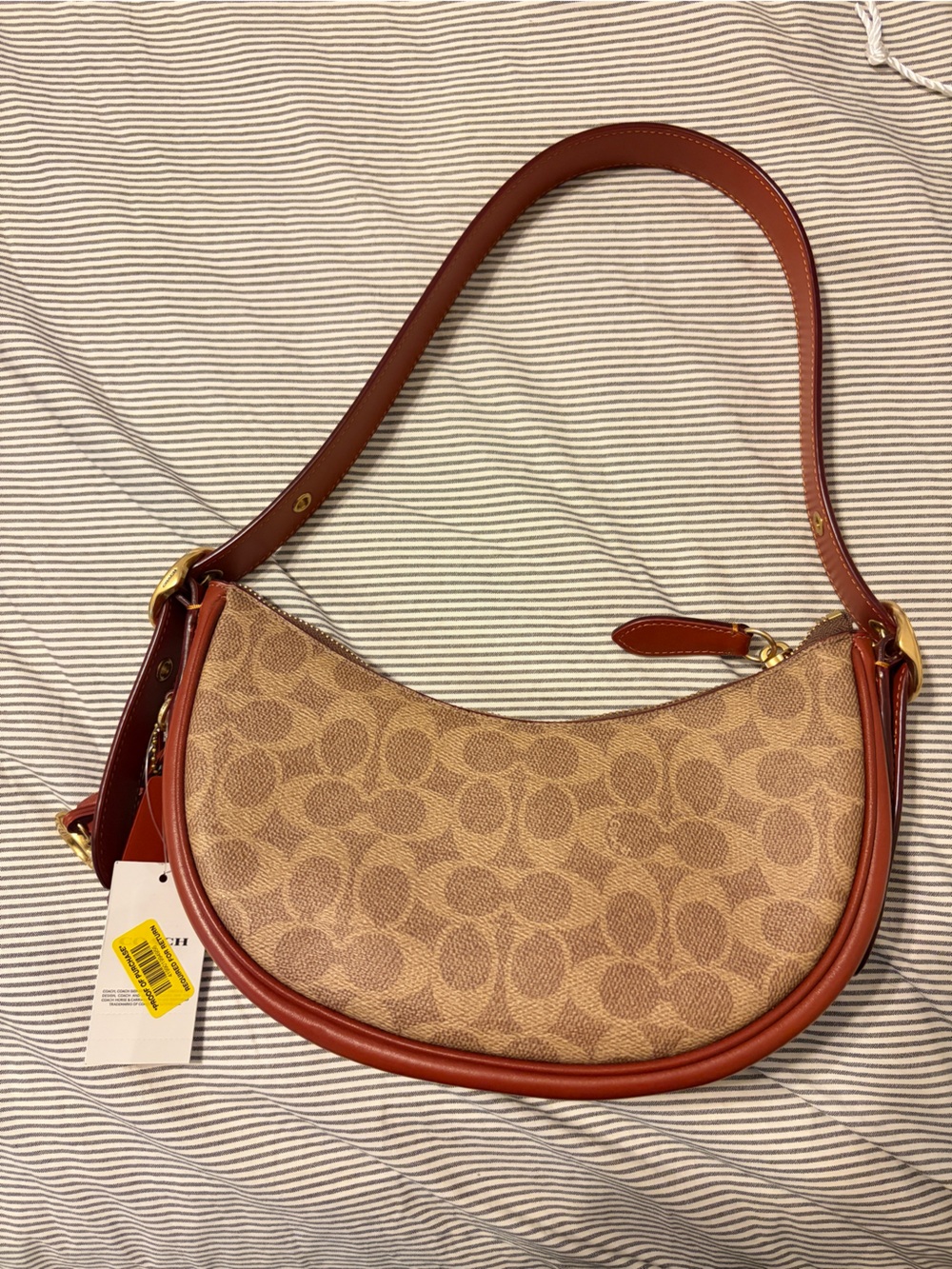 Coach Luna Shoulder Bag in Tan and Brown Leather Trim
